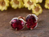 1ct Oval Cut Pink Ruby Elegant Gorgeous Stud Earrings Women 14k Rose Gold Finish