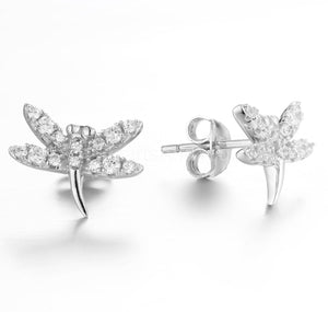 1ct Round Cut Moissanite Dragonfly Stud Earrings For Women 14k White Gold Plated