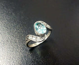 1.6ct Engagement Ring Oval Cut Aquamarine Leaf Solitaire 14k White Gold Finish