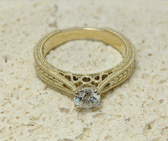 0.75ct Round Cut Diamond Solitaire Vintage Engagement Ring 14k Yellow Gold Over