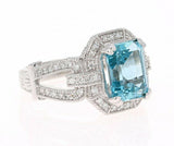 4ct Emerald Blue Aquamarine Engagement Ring Art Deco Cluster 14k White Gold Over