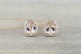 1.7ct Oval Cut Peach Morganite Diamond Halo Stud Earrings 14k Rose Gold Finish