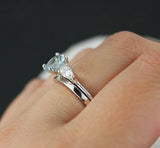 2.2ct Round Cut Blue Aquamarine Bridal Set Engagement Ring 14k White Gold Finish