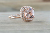 2ct Cushion Cut Peach Morganite Double Halo Engagement Ring 18k Rose Gold Finish