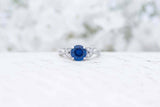 1ct Round Blue Sapphire Engagement Ring Leaf Vintage Milgrain 14k WhiteGold Over