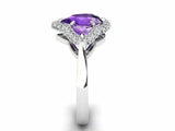 2ct Pear Cut Purple Amethyst Engagement Ring Halo Trilogy 14k White Gold Finish