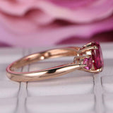 1.8ct Oval Cut Pink Ruby Engagement Ring Round Accent Trilogy 14k Rose Gold Over