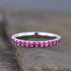 2ct Wedding Ring Band Round Cut Pink Ruby Full Eternity 14k White Gold Finish