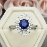 2ct Engagement Ring Round Cut Sapphire Ballerina Sunburst 14k White Gold Finish