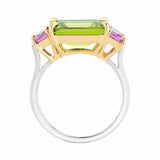 4ct Emerald Cut Green Peridot Engagement Ring Trilogy Accent 14k Dual Tone Over