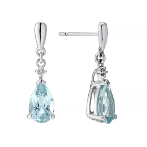 3Ct Pear Cut Blue Aquamarine Stylish Tear Drop Earrings 14K White Gold Finish