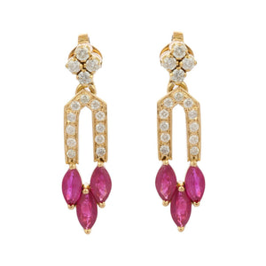 4ct Drop Earrings Marquise Cut Pink Ruby Stylish Dangling 14k Yellow Gold Finish