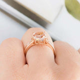 2ct Cushion Cut Peach Morganite Diamond Accent Solitaire Ring 14k Rose Gold Over