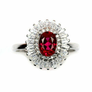 3.7ct Oval Cut Pink Ruby Engagement Ring Halo Cocktail 14k White Gold Finish