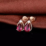 2ct Stud Earrings Pear Cut Pink Ruby Mesh Drop Design 14k Rose Gold Finish