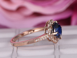 2ct Cushion Cut Blue Sapphire Vintage Halo Engagement Ring 14k Rose Gold Finish