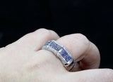 3ct Round Cut Blue Sapphire Wide Bamboo Wedding Band Ring 14k White Gold Finish