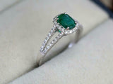 2.2ct Engagement Ring Cushion Green Emerald Split Shank Halo 14k White Gold Over