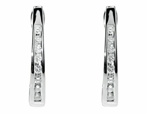 0.25ct Round Cut VVS1D Diamond Channel Set Hoop Earrings 14k White Gold Finish