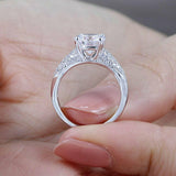 4Ct Round Diamond Cluster Accent Solitaire Engagement Ring 14K White Gold Finish