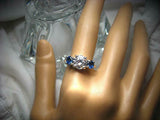 2ct Round Cut Diamond Trilogy Ring 14k White Gold Finish Blue Sapphire Accents