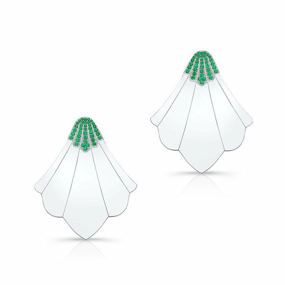 2Ct Round Cut Green Emerald Stylish Wavy Drop Earrings 14K White Gold Finish