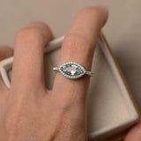 1.5ct Marquise Cut Aquamarine Engagement Ring Diamond Halo 14k White Gold Finish