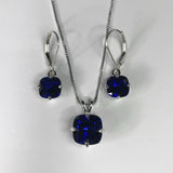 3.5ct Cushion Cut Blue Sapphire Drop Earrings Pendant Set 14k White Gold Finish