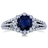 4Ct Round Cut Blue Sapphire Diamond Halo Engagement Ring 14K White Gold Finish