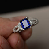 2ct Emerald Cut Blue Sapphire Engagement Ring 14k White Gold Finish Split Band