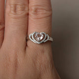 2ct Heart Cut Peach Morganite Double Heart Engagement Ring 14k White Gold Finish