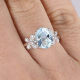 2.5ct Oval Blue Aquamarine Engagement Ring Butterfly Design 18k White Gold Over