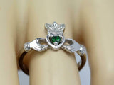 0.5ct Round Cut Green Emerald Engagement Ring Claddagh Irish 14k White Gold Over