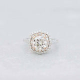 3.7ct Cushion Cut VVS1D Diamond Engagement Ring Double Halo 14k Dual Gold Finish