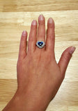 2.2ct Engagement Ring Heart Cut Blue Sapphire Diamond Halo 14k White Gold Finish