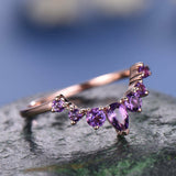 2Ct Pear Cut Purple Amethyst Princess Crown Engagement Ring 14K Rose Gold Finish