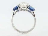 2ct Round Cut Diamond Engagement Ring Blue Sapphire Trilogy 14k WhiteGold Finish