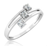 1Ct Round Cut Diamond Bypass Three Stone Engagement Ring 14K White Gold Finish