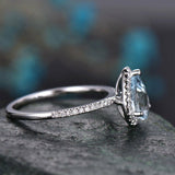 1.7Ct Pear Blue Aquamarine Halo Solitaire Engagement Ring 14K White Gold Finish