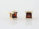 0.6ct Princess Cut Red Garnet Solitaire Stud Earrings 14k Yellow Gold Finish