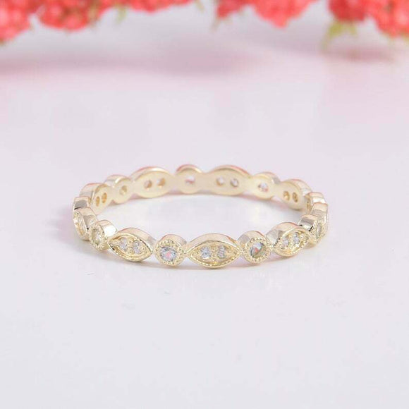 1.2ct Round Cut VVS1 Diamond Wedding Band Milgrain Eternity 14k Yellow Gold Over