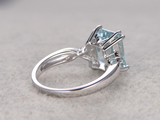 1.5ct Emerald Cut Blue Aquamarine Petite Solitaire Ring 14k White Gold Finish