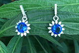 1.5ct Round Cut Blue Sapphire Diamond Floral Drop Earrings 14k White Gold Finish