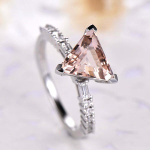 1.5ct Trillion Cut  Morganite Engagement Ring Diamond Accent 14k White Gold Over