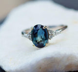 4ct Oval Cut Blue Sapphire Engagement Ring Diamond Accents 14k White Gold Finish