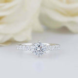 1.7ct Round Diamond 6 Prong Solitaire with Accents Ring 18k White Gold Finish