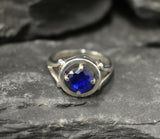 1ct Engagement Ring Round Cut Blue Sapphire Split Shank 14k White Gold Finish