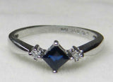 1ct Engagement Ring Princess Cut Blue Sapphire Three Stone 14k White Gold Finish