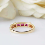 1.5ct Princess Pink Ruby Wedding Band Channel Set Stackable 14k Yellow Gold Over