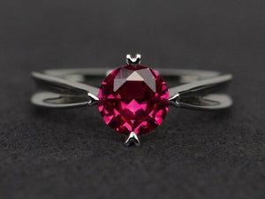 1ct Round Cut Pink Ruby Engagement Ring 14k White Gold Finish 4 Prong Solitaire